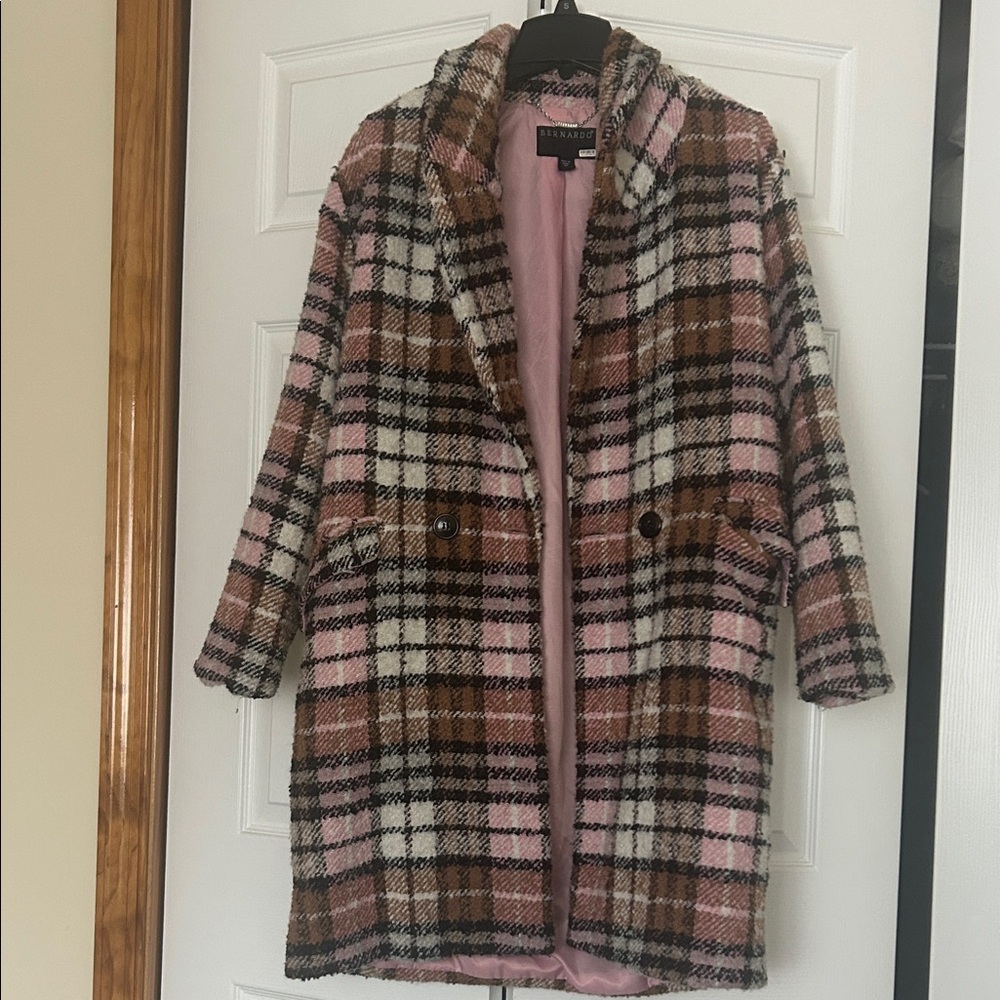 Bernardo Pink and Brown Checkered Teddy Jacket
